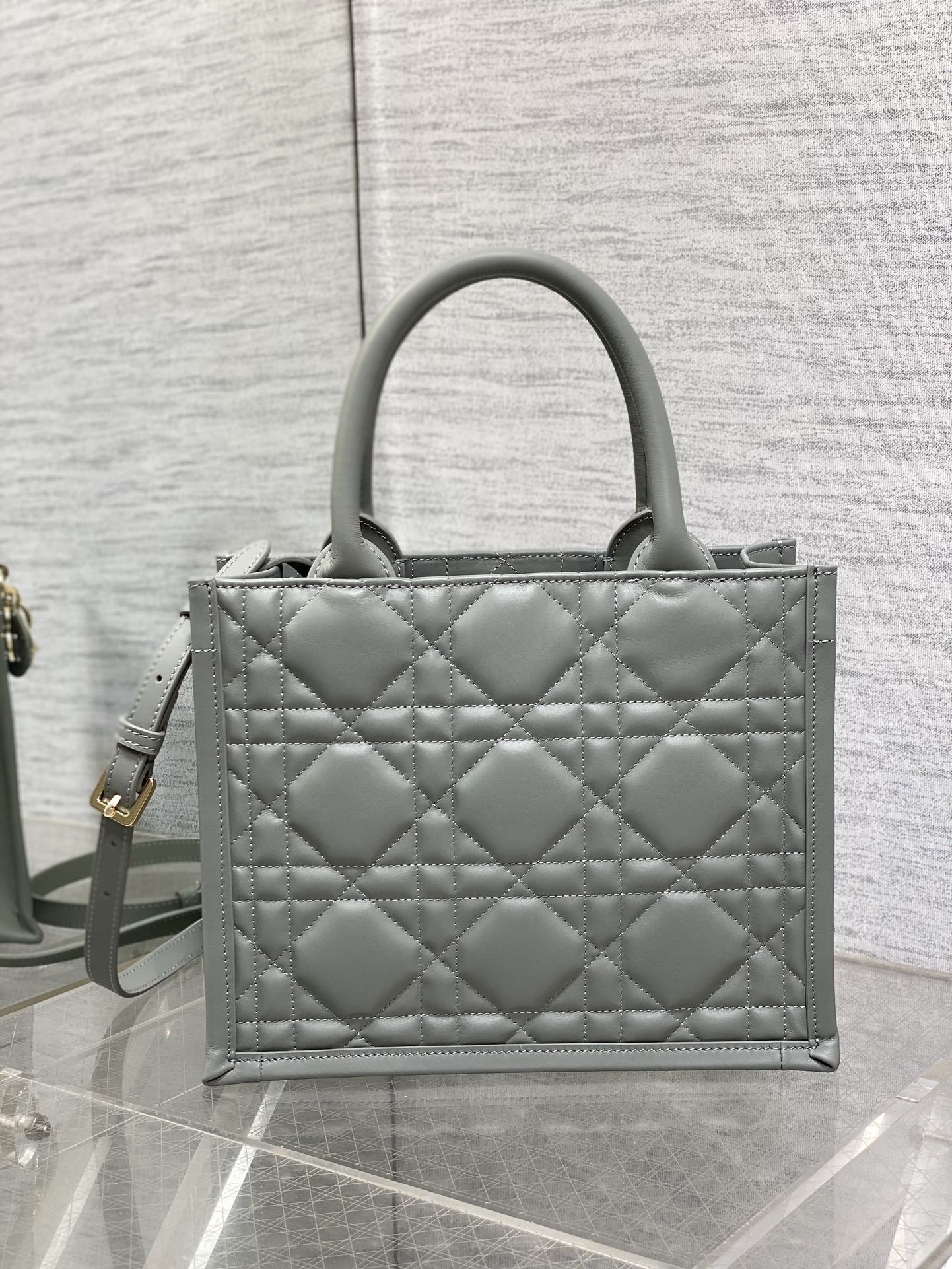 Small Dior Book Tote Bag Stone Gray Macrocannage Calfskin 